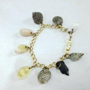 Natural Stone Seashell Bracelet Secure Clasp Gold